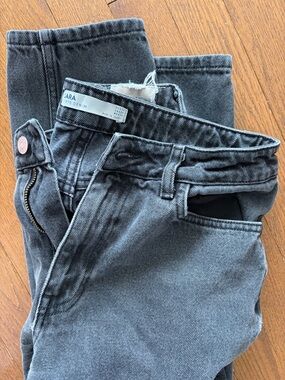 Zara Washed Gray High-Rise Straight Jeans